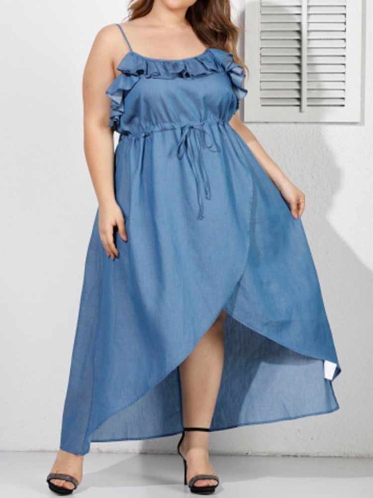 Pluss Size Asymmetrisk Ermeløs Snøring Spaghetti Strap Dress