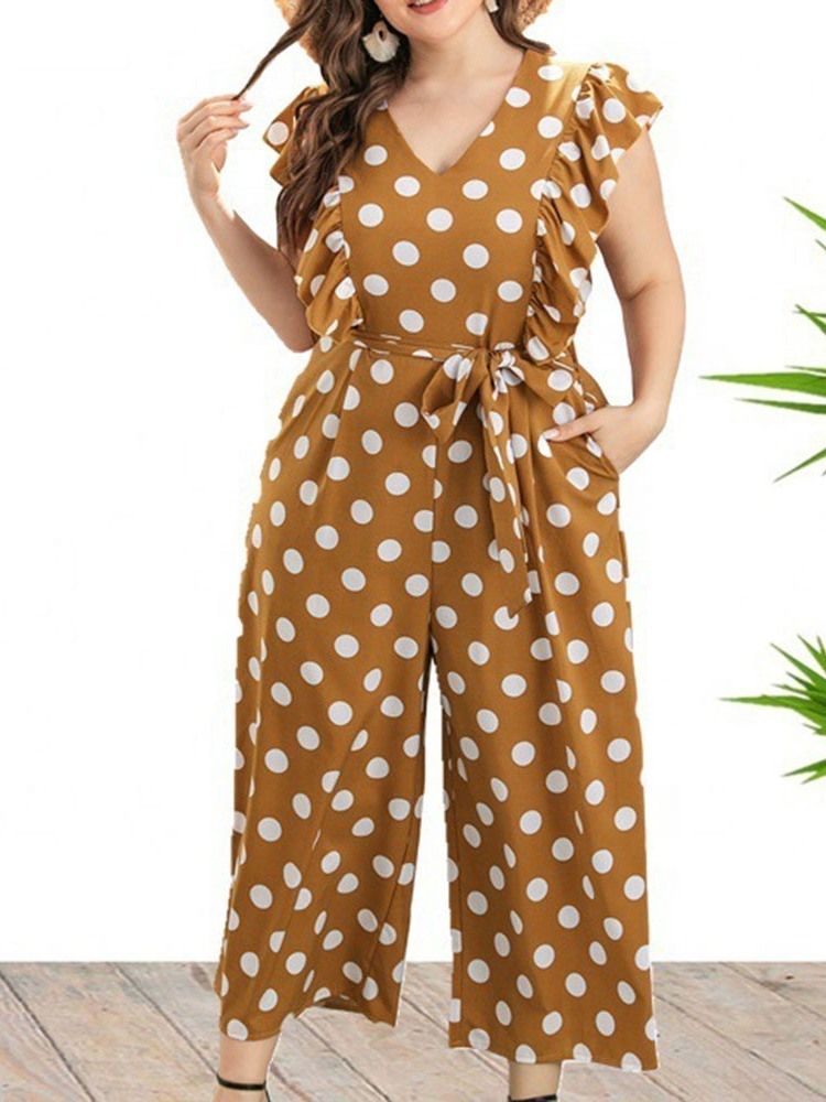 Polka Dots Ankellengde Kontor Dame Jumpsuit Plus Size