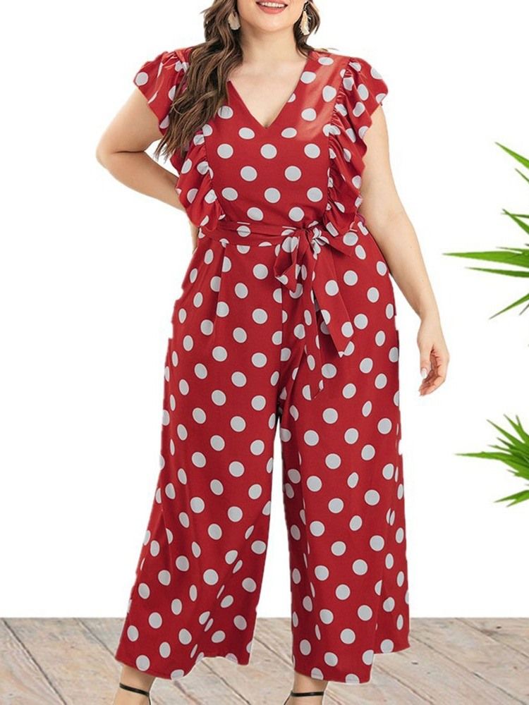 Polka Dots Ankellengde Kontor Dame Jumpsuit Plus Size