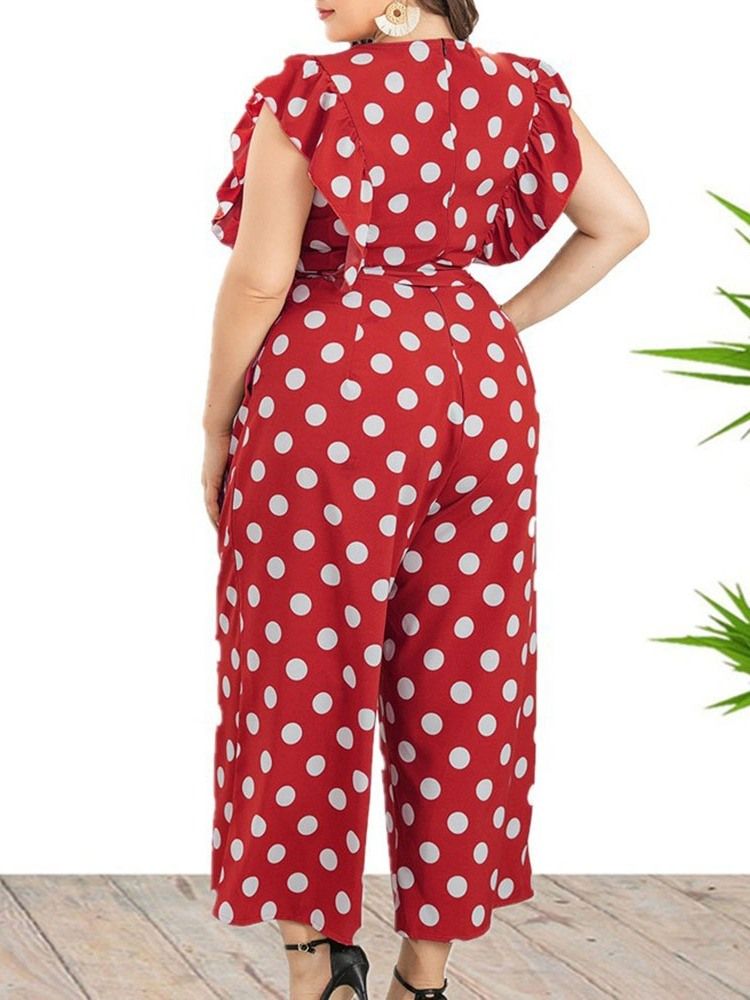 Polka Dots Ankellengde Kontor Dame Jumpsuit Plus Size