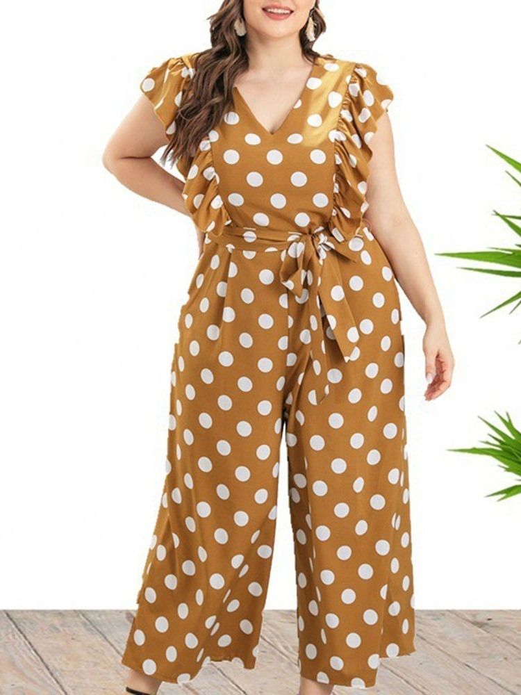 Polka Dots Ankellengde Kontor Dame Jumpsuit Plus Size