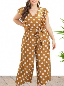 Polka Dots Ankellengde Kontor Dame Jumpsuit Plus Size