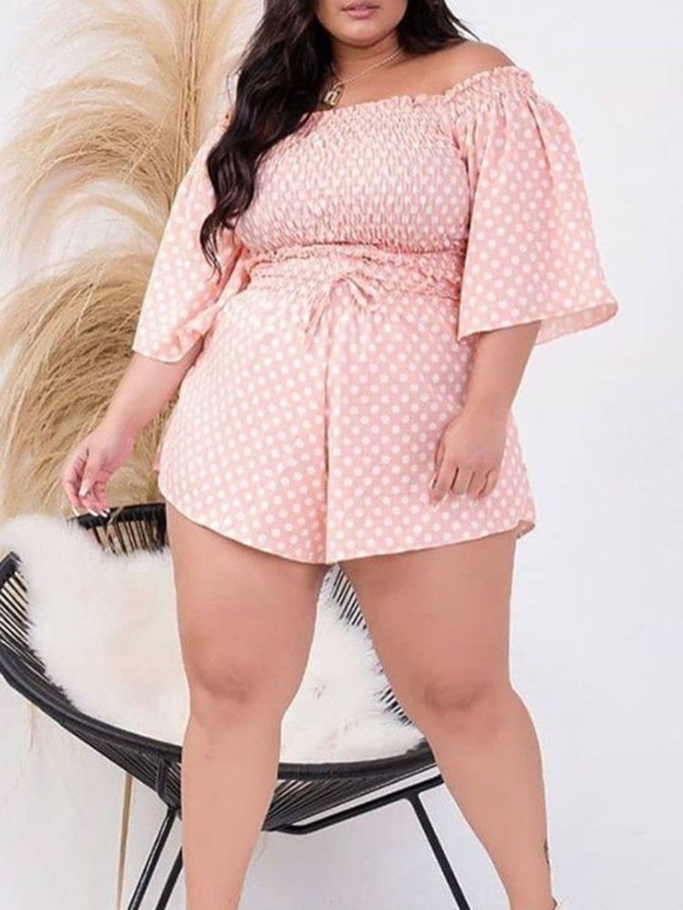 Polka Dots Shorts Casual Pullover To-Delt Sett Dameshortssett Plus Size