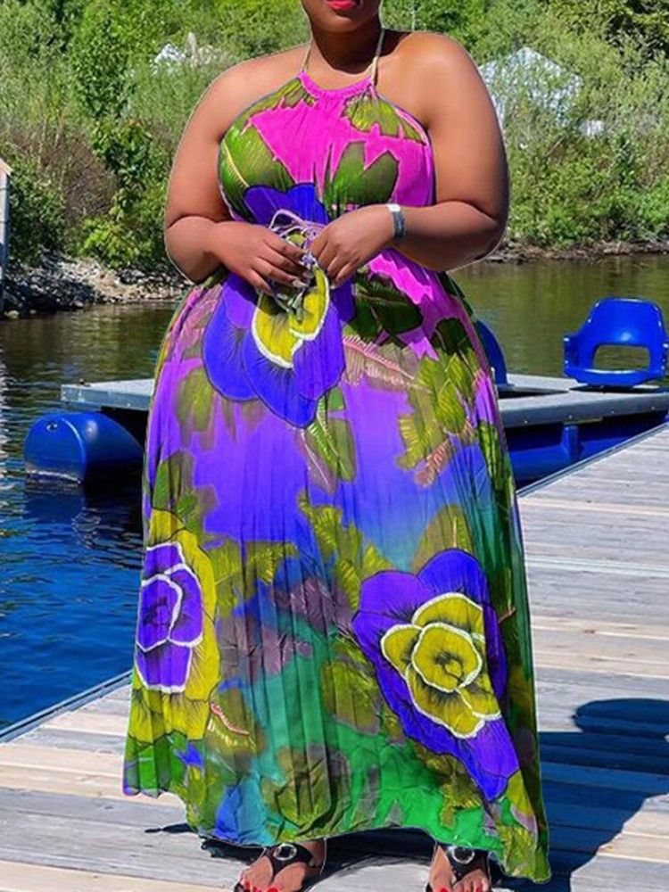 Print Ermeløs Gulvlang Plante Western Maxi Kjole Plus Size