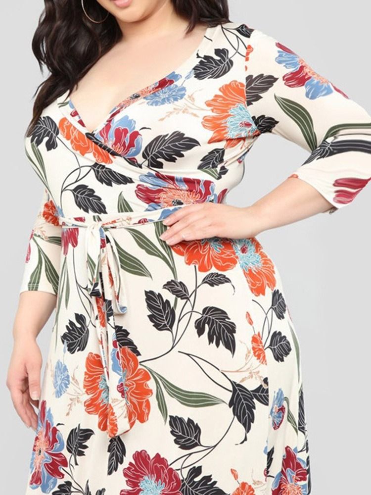 Print V-Hals Gulvlang Floral Maxi Kjole Plus Size