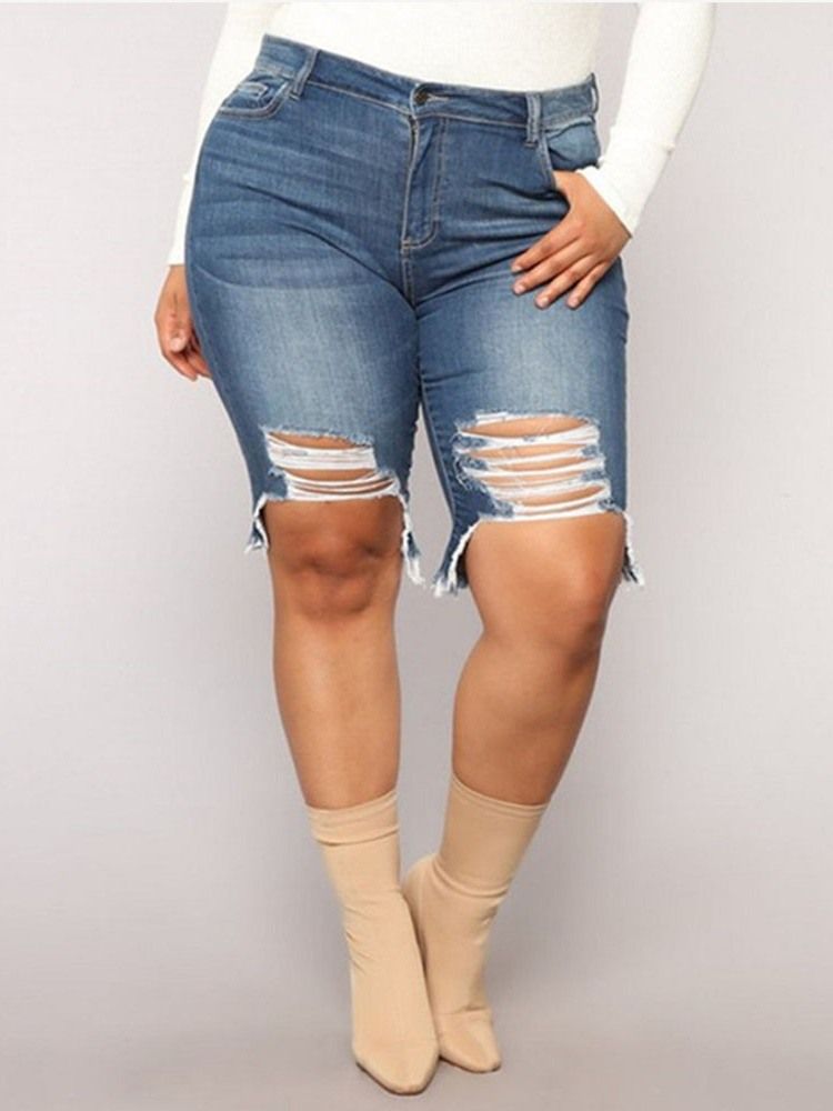 Skinny Ripped Shorts I Plus Size Vanlig Glidelås