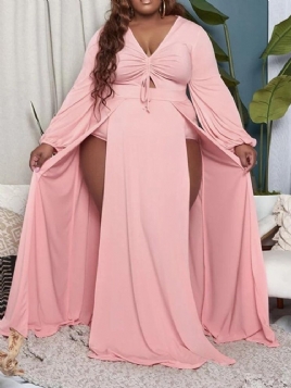 Split Langermet V-Hals Pullover Sexy Maxi Kjole Plus Size