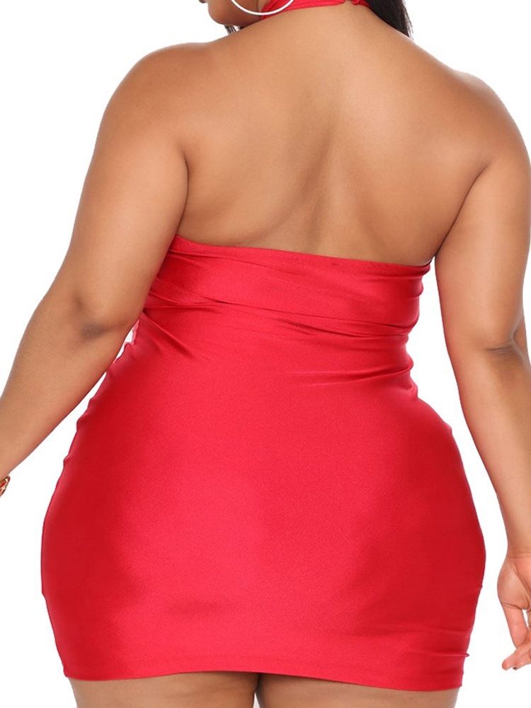 Stativ Krage Ermeløs Over Kneet Plain Bodycon Kjole Plus Size