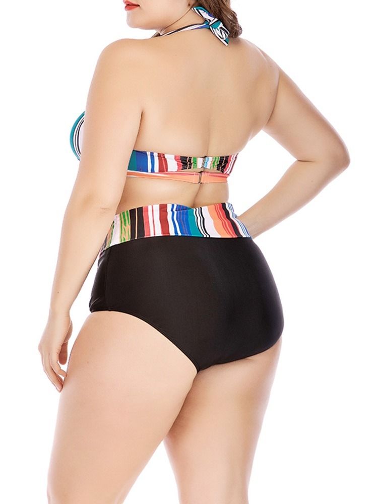 Stripe Color Block Plus Size Sexy Badedrakt