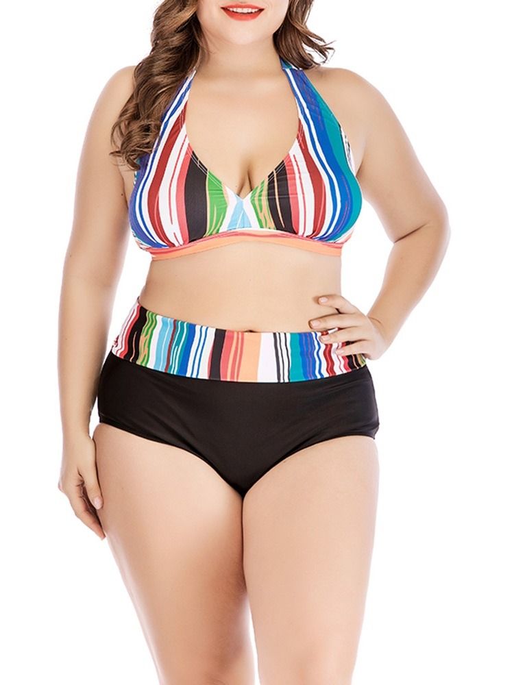 Stripe Color Block Plus Size Sexy Badedrakt