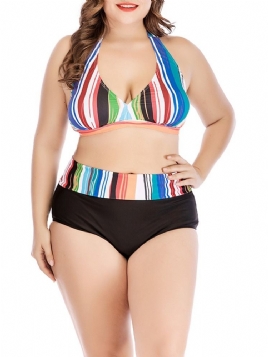 Stripe Color Block Plus Size Sexy Badedrakt