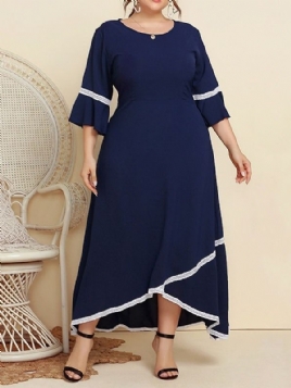 Trekvart Erme Ankellang Rund Hals Color Block Maxi Kjole Plus Size