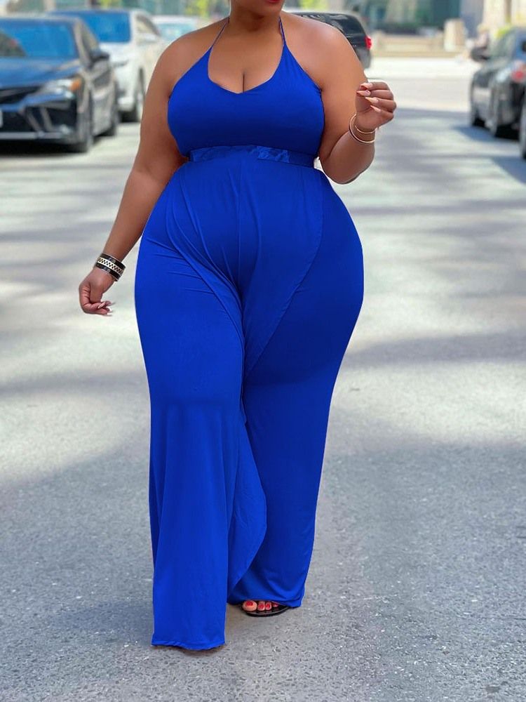 Uformell Vanlig Full Lengde Slim Jumpsuit Plus Size