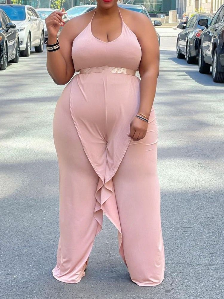 Uformell Vanlig Full Lengde Slim Jumpsuit Plus Size