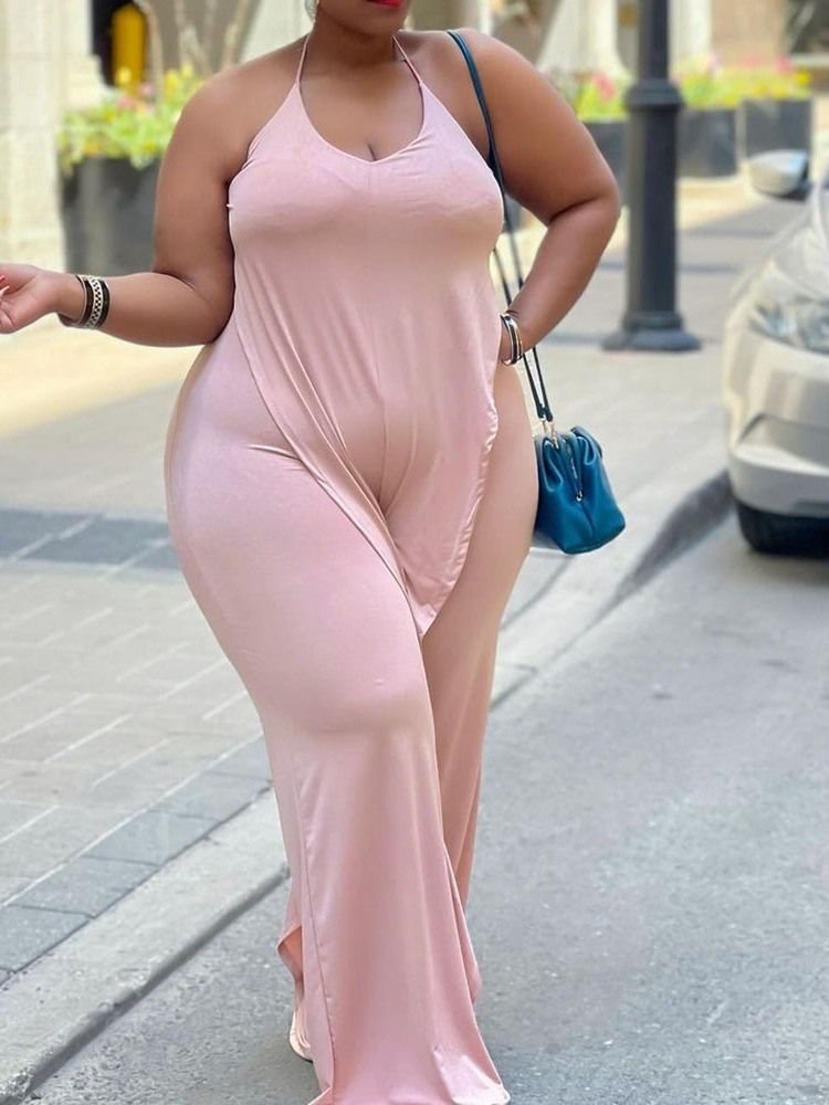 Uformell Vanlig Full Lengde Slim Jumpsuit Plus Size