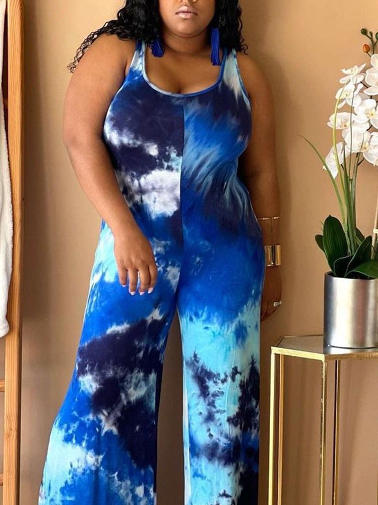 Uformelt Trykk I Full Lengde For Kvinner Med Slanke Brede Ben Jumpsuit Plus Size