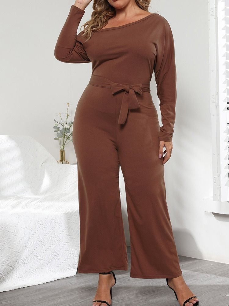 Vanlig Asymmetrisk Dame Full Lengde Slim Rett Jumpsuit Plus Størrelse