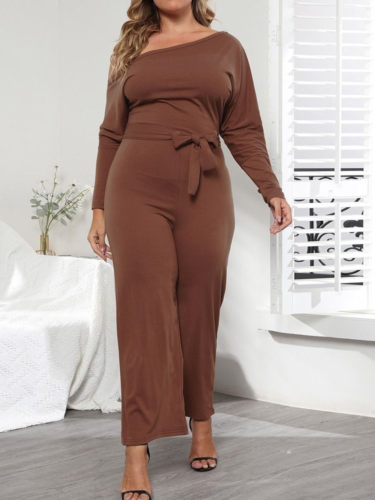 Vanlig Asymmetrisk Dame Full Lengde Slim Rett Jumpsuit Plus Størrelse