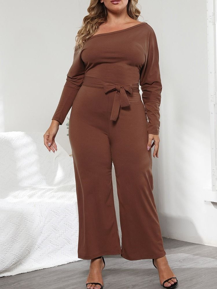 Vanlig Asymmetrisk Dame Full Lengde Slim Rett Jumpsuit Plus Størrelse