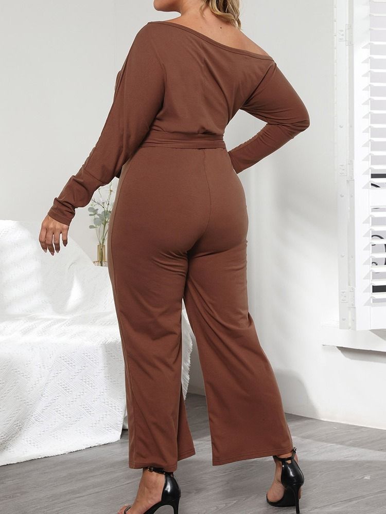 Vanlig Asymmetrisk Dame Full Lengde Slim Rett Jumpsuit Plus Størrelse