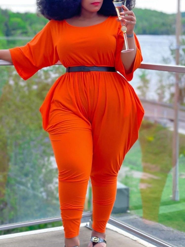 Vanlig Full Lengde Casual Pencil Bukser Slim Jumpsuit Plus Size