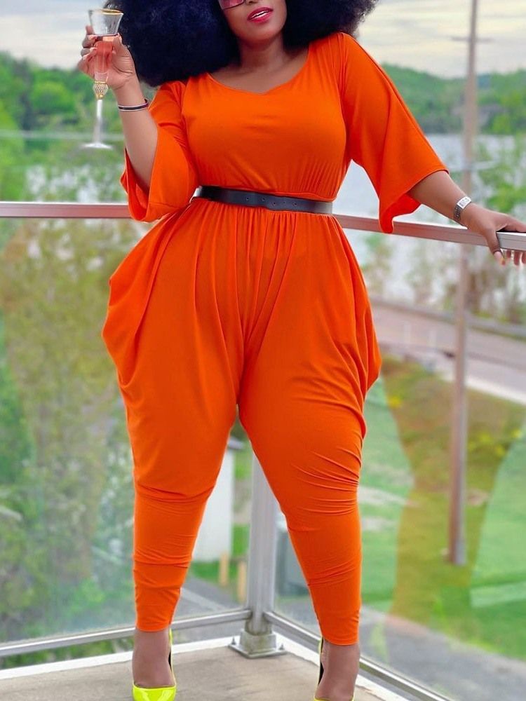 Vanlig Full Lengde Casual Pencil Bukser Slim Jumpsuit Plus Size