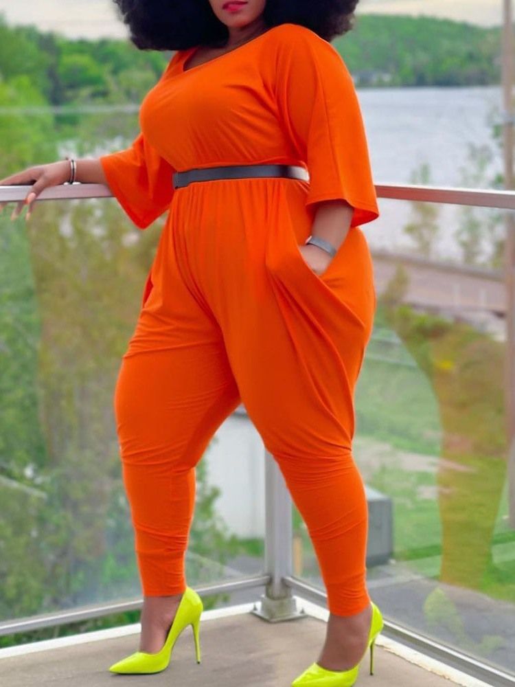 Vanlig Full Lengde Casual Pencil Bukser Slim Jumpsuit Plus Size