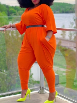 Vanlig Full Lengde Casual Pencil Bukser Slim Jumpsuit Plus Size