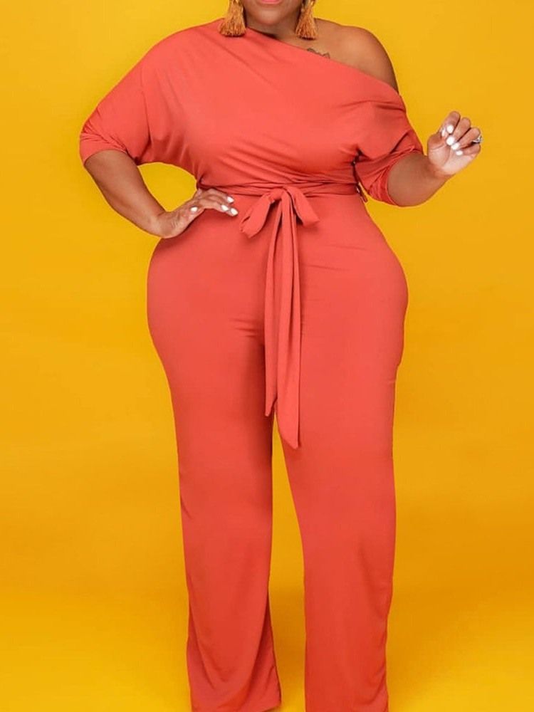 Vanlig Full Lengde Uformell Slank Rett Dame Jumpsuit Plus Size