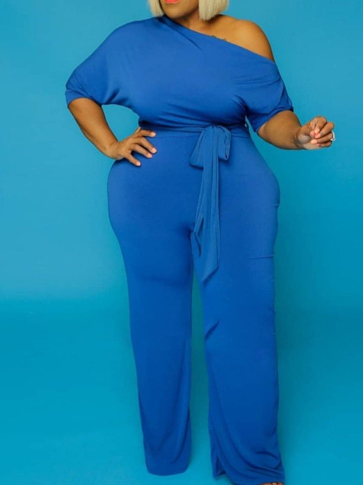 Vanlig Full Lengde Uformell Slank Rett Dame Jumpsuit Plus Size