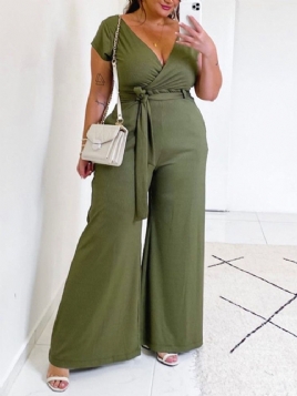 Vanlig Kontordame I Full Lengde Med Brede Ben Slim Jumpsuit Plus Size