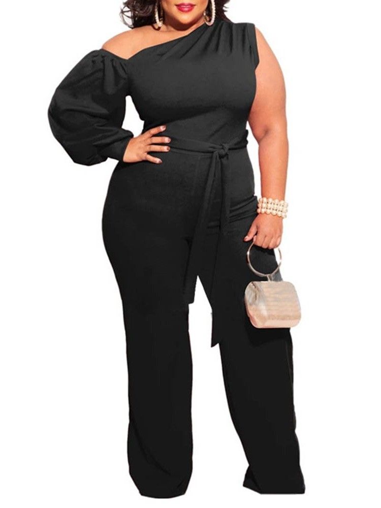 Vanlig Plus Size Asymmetrisk Full Lengde Slank Jumpsuit For Kvinner