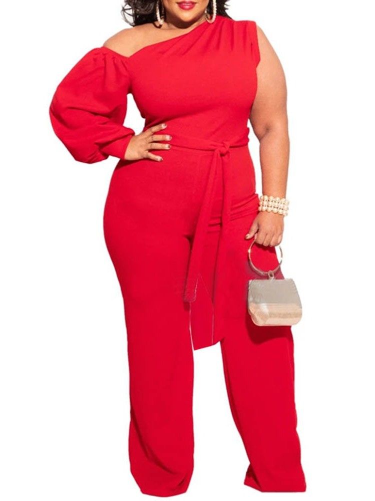 Vanlig Plus Size Asymmetrisk Full Lengde Slank Jumpsuit For Kvinner