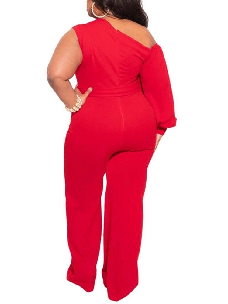 Vanlig Plus Size Asymmetrisk Full Lengde Slank Jumpsuit For Kvinner