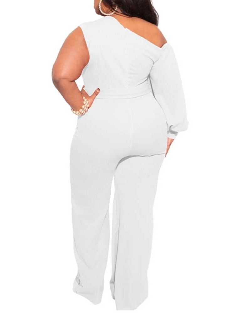 Vanlig Plus Size Asymmetrisk Full Lengde Slank Jumpsuit For Kvinner