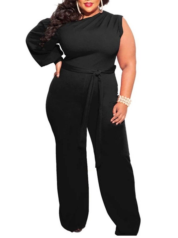 Vanlig Plus Size Asymmetrisk Full Lengde Slank Jumpsuit For Kvinner