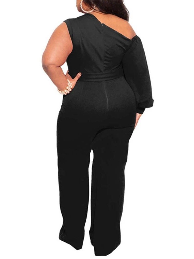 Vanlig Plus Size Asymmetrisk Full Lengde Slank Jumpsuit For Kvinner