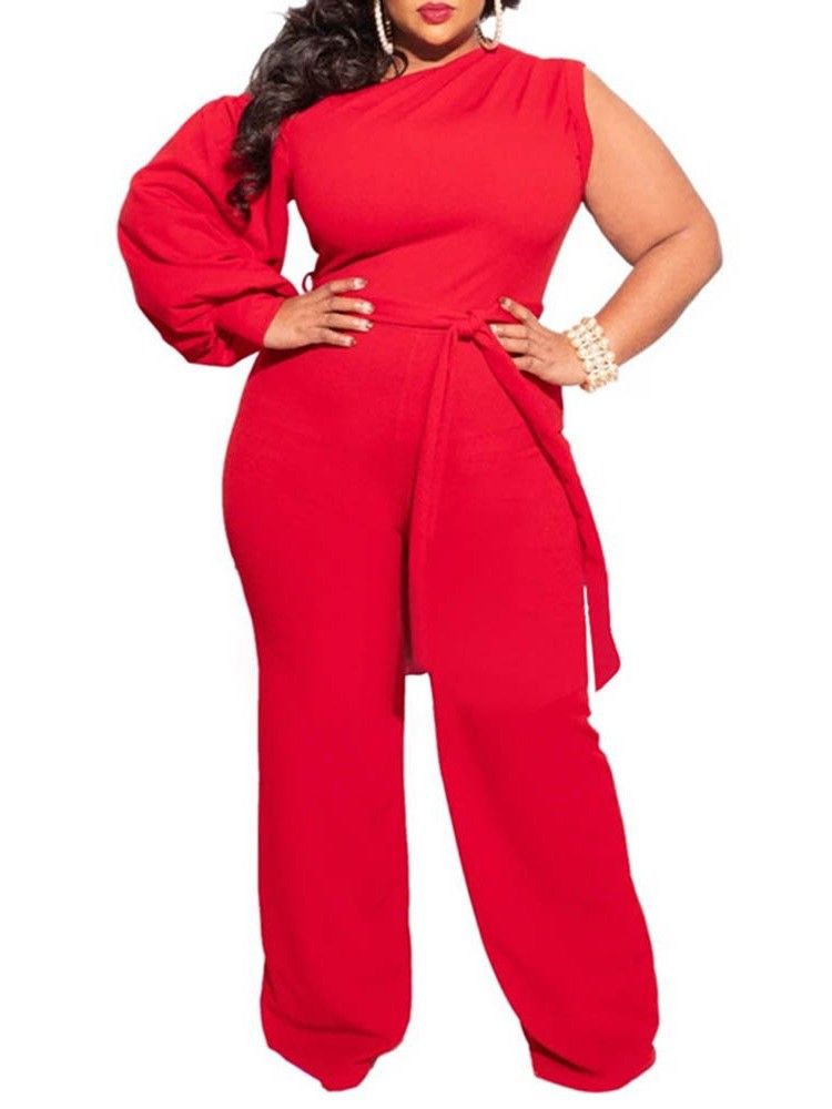 Vanlig Plus Size Asymmetrisk Full Lengde Slank Jumpsuit For Kvinner