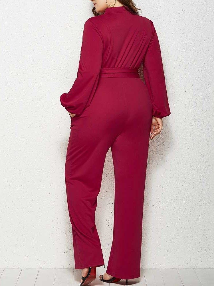 Vanlig Plus Size Full Lengde Rett Mid Waist Jumpsuit