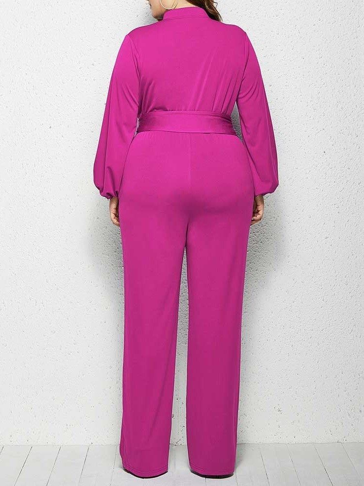 Vanlig Plus Size Full Lengde Rett Mid Waist Jumpsuit