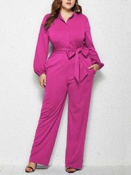 Vanlig Plus Size Full Lengde Rett Mid Waist Jumpsuit