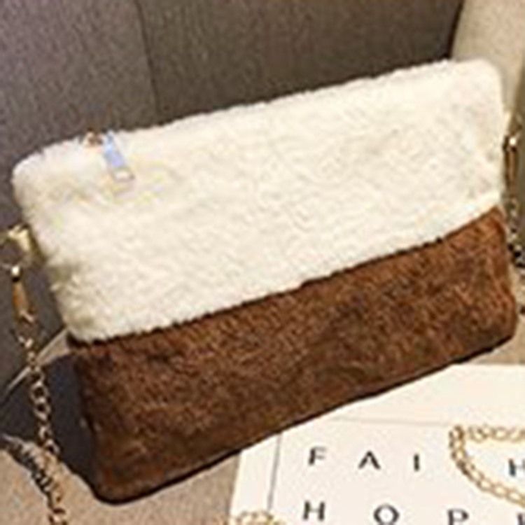 Faux Fur Color Block Rektangel Crossbody-Vesker