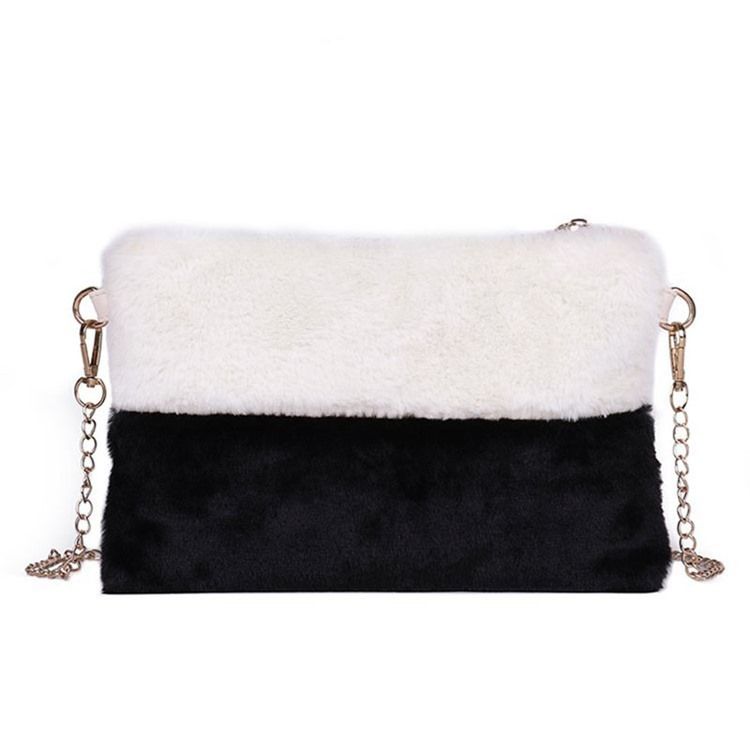 Faux Fur Color Block Rektangel Crossbody-Vesker