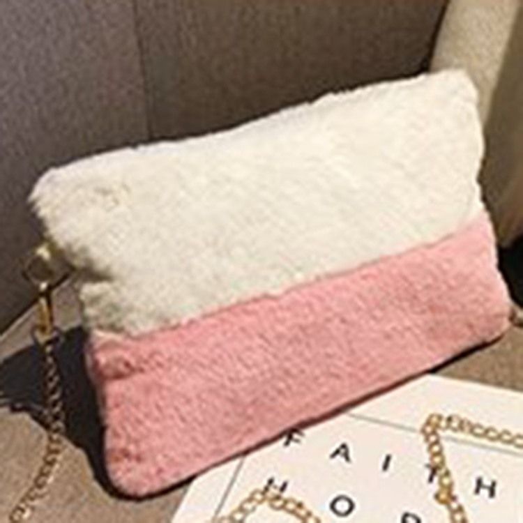 Faux Fur Color Block Rektangel Crossbody-Vesker