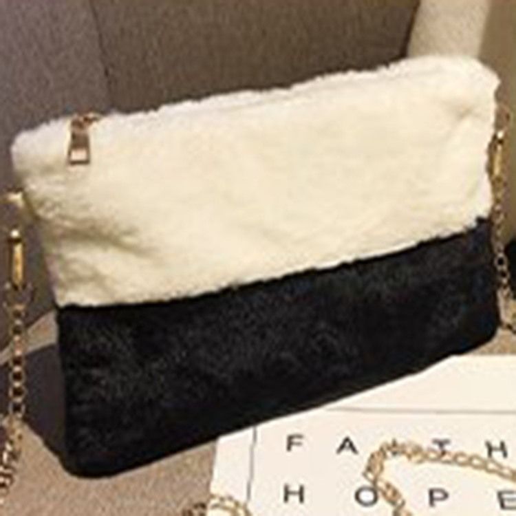 Faux Fur Color Block Rektangel Crossbody-Vesker