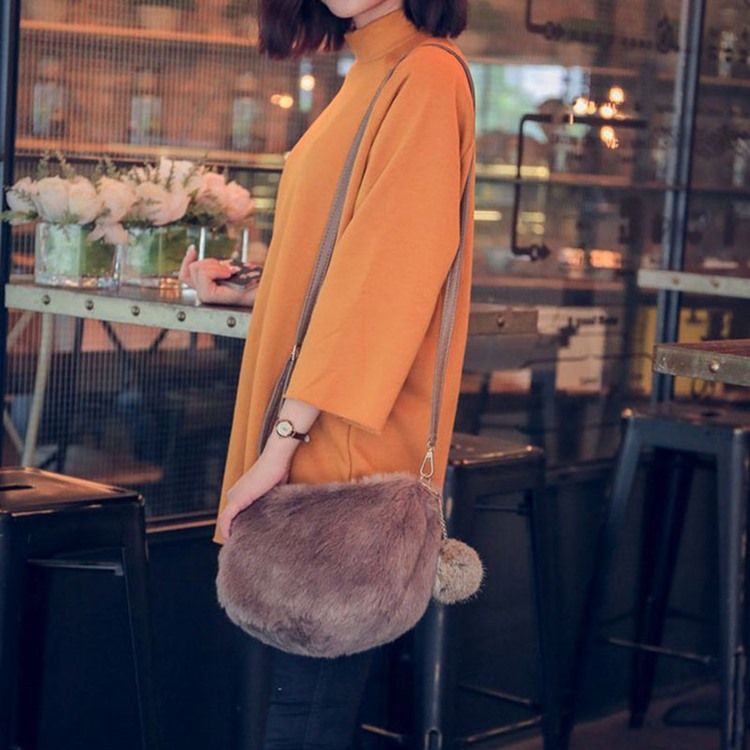 Faux Fur Glidelås Tråd Rektangel Crossbody Bags