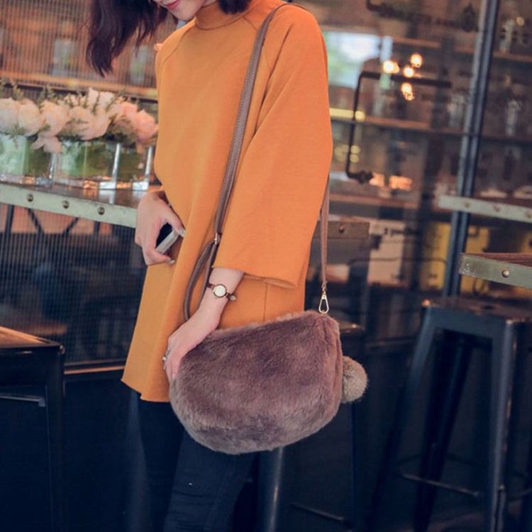 Faux Fur Glidelås Tråd Rektangel Crossbody Bags