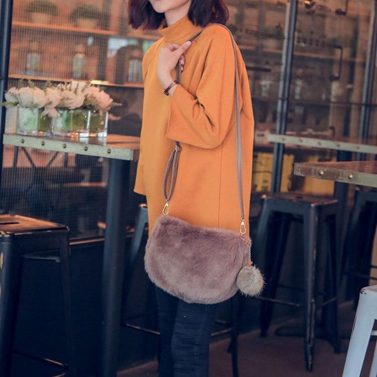 Faux Fur Glidelås Tråd Rektangel Crossbody Bags