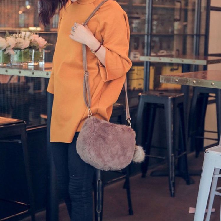 Faux Fur Glidelås Tråd Rektangel Crossbody Bags