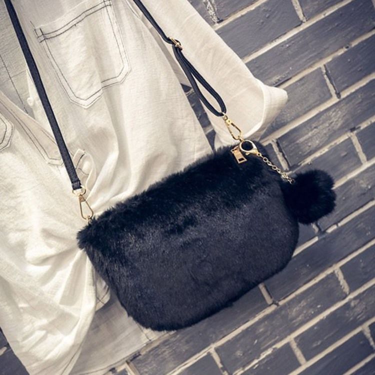 Faux Fur Glidelås Tråd Rektangel Crossbody Bags